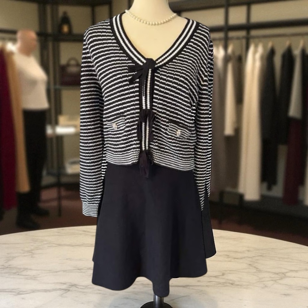 NICOLE MILLER NEW YORK 2 Piece Cardigan and Dress Set M Black/White NWT